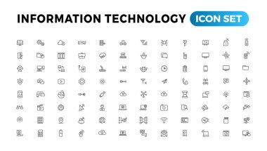 Information technology line icons collection. Big UI icon set in a flat design. Thin outline icons pack