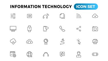 Information technology line icons collection. Big UI icon set in a flat design. Thin outline icons pack