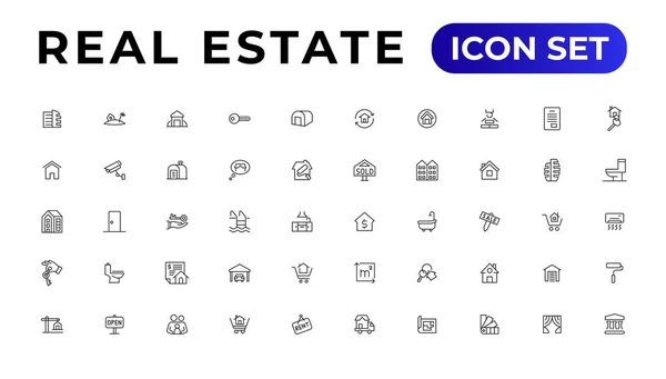 Real Estate Minimal Thin Line Web Icon Set Included Icons — Stock Vector