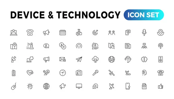 Device Information Technology Line Icons Collection Big Icon Set Flat — Stock Vector