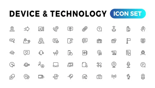 Kolekcja Ikon Linii Urządzeń Technologii Informacyjnych Duża Ikona Interfejsu Użytkownika — Wektor stockowy