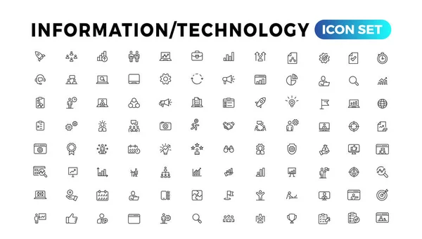 Geräte Und Informationstechnologie Linie Icons Sammlung Großes Symbol Flachem Design — Stockvektor