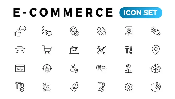 Set Icone Commerce Shopping Online Elementi Consegna Simbolo Dell Business — Vettoriale Stock