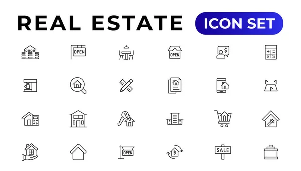 Real Estate Minimal Thin Line Web Icon Set Included Icons — Stock Vector