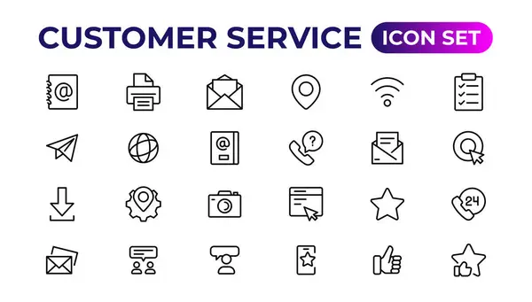 Conjunto Iconos Servicio Cliente Contiene Iconos Satisfechos Con Cliente Asistencia — Archivo Imágenes Vectoriales