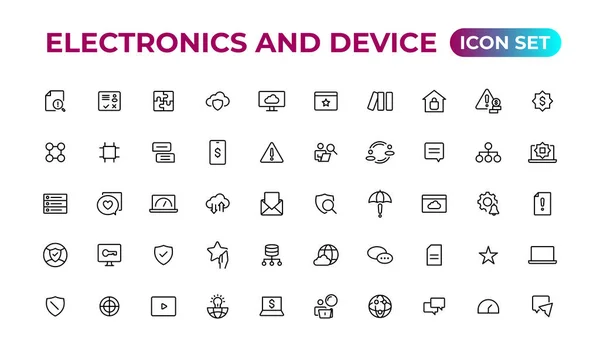 Electronics Device Lines Icon Set Electronic Devices Gadgets Computer Equipment — Stock Vector
