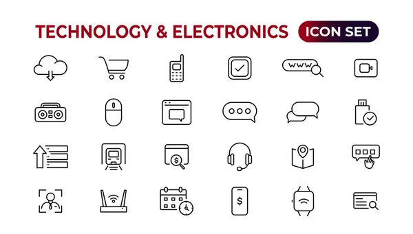 Iconos Web Tecnología Electrónica Dispositivos Estilo Línea Dispositivo Teléfono Portátil — Vector de stock