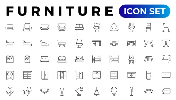Furniture Home Interior Elements Thin Line Web Icon Set Outline — Stock Vector