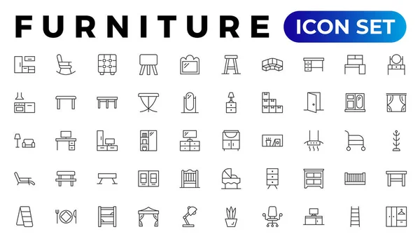 Furniture Home Interior Elements Thin Line Web Icon Set Outline — Stock Vector