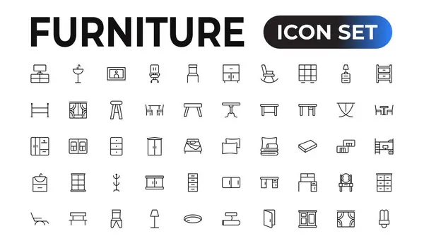 Furniture Black Icons Vector Set Furniture Illustration Symbol Collection Flat — Stock Vector