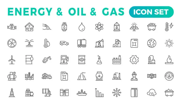 Energy Oil Gas Thin Line Web Icon Set Outline Icons — Stock Vector