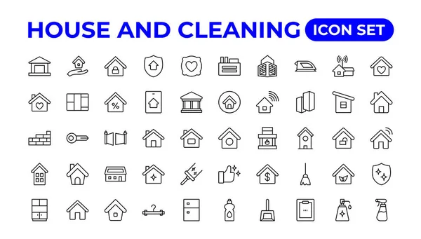 House Cleaning Icon Set Cleaning Icon Collection Outline Icon Collection — Stock Vector