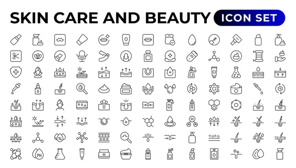 Skin Care Beauty Attributes Beauty Women Skin Care Line Icons — Stock Vector