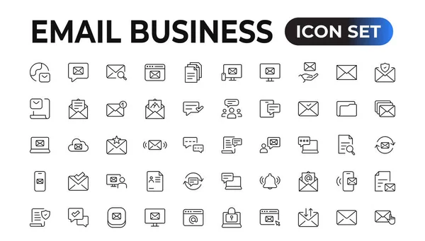 Ícones Mail Pixel Perfeito Enviar Mensagem Internet Conjunto Linha Fina — Vetor de Stock