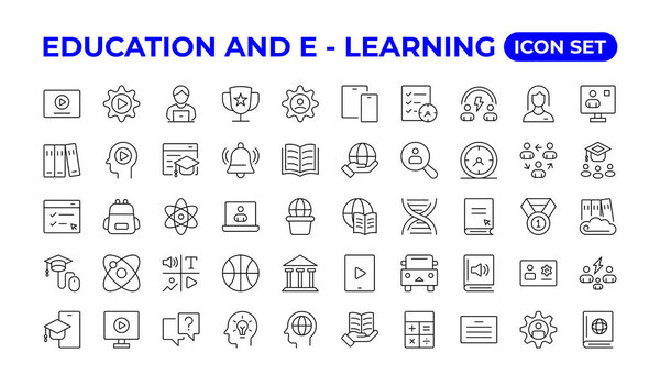 Education and Learning thin line icons set. Education, School, Learning icons