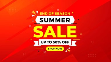 Yaz indirimi afişi. Yaz indirimi sancak vektör şablonu. Satış etiketi ve indirimli arka plan, indirimli tanıtım reklam poster tasarımı web ve sosyal için. Vektör İllüstrasyonu.