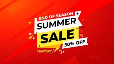 Yaz indirimi afişi. Yaz indirimi sancak vektör şablonu. Satış etiketi ve indirimli arka plan, indirimli tanıtım reklam poster tasarımı web ve sosyal için. Vektör İllüstrasyonu.