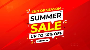 Yaz indirimi afişi. Yaz indirimi sancak vektör şablonu. Satış etiketi ve indirimli arka plan, indirimli tanıtım reklam poster tasarımı web ve sosyal için. Vektör İllüstrasyonu.