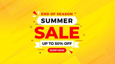 Yaz indirimi afişi. Yaz indirimi sancak vektör şablonu. Satış etiketi ve indirimli arka plan, indirimli tanıtım reklam poster tasarımı web ve sosyal için. Vektör İllüstrasyonu.