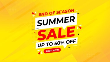 Yaz indirimi afişi. Yaz indirimi sancak vektör şablonu. Satış etiketi ve indirimli arka plan, indirimli tanıtım reklam poster tasarımı web ve sosyal için. Vektör İllüstrasyonu.