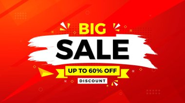 Büyük Satış Banner vektör şablonu. Satış etiketi ve indirimli arka plan. Web ve Sosyal Hizmetler için indirimli tanıtım afişi tasarımı. 
