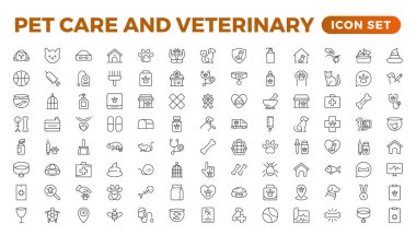 Hayvan bakımı, veteriner, veteriner, veteriner ve sağlık hizmetleriyle ilgili bir dizi sembol. Taslak simge koleksiyonu. Veteriner simgeleri dizisi. Hayvanlar veteriner simgeleri. Hayvan ve Veteriner Hattı Simgesi.