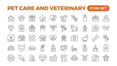 Hayvan bakımı, veteriner, veteriner, veteriner ve sağlık hizmetleriyle ilgili bir dizi sembol. Taslak simge koleksiyonu. Veteriner simgeleri dizisi. Hayvanlar veteriner simgeleri. Hayvan ve Veteriner Hattı Simgesi.