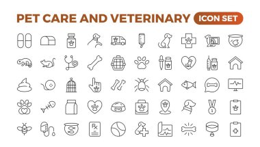 Hayvan bakımı, veteriner, veteriner, veteriner ve sağlık hizmetleriyle ilgili bir dizi sembol. Taslak simge koleksiyonu. Veteriner simgeleri dizisi. Hayvanlar veteriner simgeleri. Hayvan ve Veteriner Hattı Simgesi.