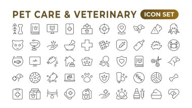 Hayvan bakımı, veteriner, veteriner, veteriner ve sağlık hizmetleriyle ilgili bir dizi sembol. Taslak simge koleksiyonu. Veteriner simgeleri dizisi. Hayvanlar veteriner simgeleri. Hayvan ve Veteriner Hattı Simgesi.