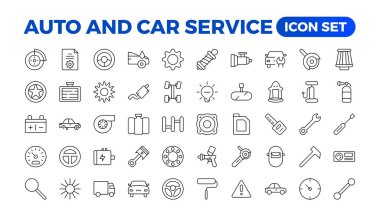 Araba servisi ve tamir ikonu seti. Araba servisi ve garaj. Araba, otomobil, otomobil ikonu. Simge düzeltme elemanı. Garaj, motor, yağ, bakım, ikonu hızlandırın. Araba servisi ikonu ayarlandı. Otomobil servisi, araba.