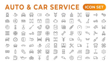 Araba servisi ve tamir ikonu seti. Araba servisi ve garaj. Araba, otomobil, otomobil ikonu. Simge düzeltme elemanı. Garaj, motor, yağ, bakım, ikonu hızlandırın. Araba servisi ikonu ayarlandı. Otomobil servisi, araba.