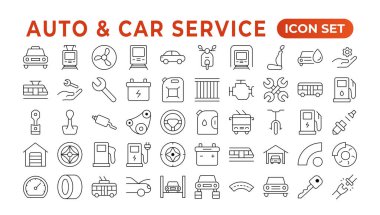 Araba servisi ve tamir ikonu seti. Araba servisi ve garaj. Araba, otomobil, otomobil ikonu. Simge düzeltme elemanı. Garaj, motor, yağ, bakım, ikonu hızlandırın. Araba servisi ikonu ayarlandı. Otomobil servisi, araba.