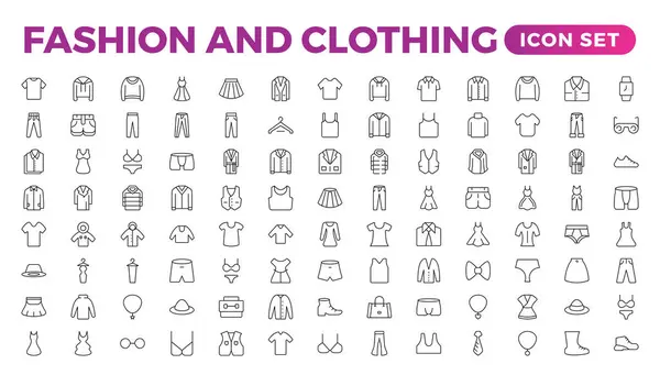 stock vector Set of line icons related to fashion, sewing, and clothing. Outline icon collection. clothes and cloth elements - minimal thin line web icon set. Outline editable icons collection. Dress,polo t-shirt