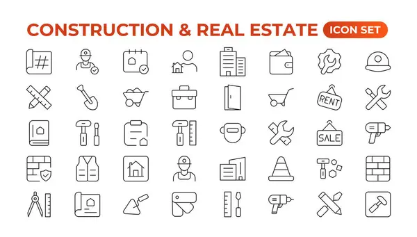 Symbole Für Immobilien Und Baulinien Gesetzt Immobilien Umreißen Ikonen Sammlung — Stockvektor