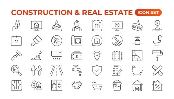 Symbole Für Immobilien Und Baulinien Gesetzt Immobilien Umreißen Ikonen Sammlung — Stockvektor