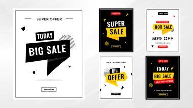 İndirim etiketleri vektör şablonunu ayarlar. Satış afişi, büyük indirim, son satış geçmişi. Web ve Sosyal Hizmetler için indirimli tanıtım afişi tasarımı. 