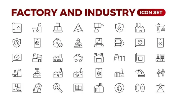 Industry Production Line Icons Collection Factory Plant Manufacture Tools Icons — Stock Vector