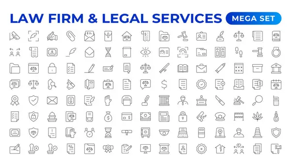 stock vector legal outline icon set such as thin line divorce, protection law, diploy, law enforcement, firm, police badge, services icons for report, presentation, diagram.Simple elegant collection , justice set.