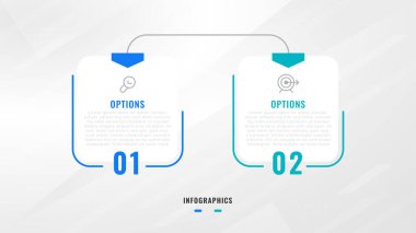 Satır simgeleriyle İki Adım Infographic etiket tasarımı Vektör şablonu. işlem adımları diyagramı, sunumlar, iş akışı düzeni, afiş, akış şeması, bilgi grafik vektörü illüstrasyonu.