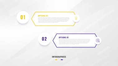 Satır simgeleriyle İki Adım Infographic etiket tasarımı Vektör şablonu. işlem adımları diyagramı, sunumlar, iş akışı düzeni, afiş, akış şeması, bilgi grafik vektörü illüstrasyonu.