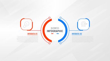 Satır simgeleriyle İki Adım Infographic etiket tasarımı Vektör şablonu. işlem adımları diyagramı, sunumlar, iş akışı düzeni, afiş, akış şeması, bilgi grafik vektörü illüstrasyonu.