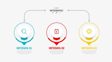 Üç Adım Infographic etiket tasarım vektör şablonu satır simgeleriyle. işlem adımları diyagramı, sunumlar, iş akışı düzeni, afiş, akış şeması, bilgi grafik vektörü illüstrasyonu.