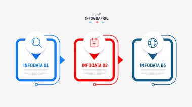 Üç Adım Infographic etiket tasarım vektör şablonu satır simgeleriyle. işlem adımları diyagramı, sunumlar, iş akışı düzeni, afiş, akış şeması, bilgi grafik vektörü illüstrasyonu.