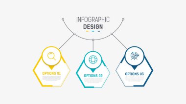 Üç Adım Infographic etiket tasarım vektör şablonu satır simgeleriyle. işlem adımları diyagramı, sunumlar, iş akışı düzeni, afiş, akış şeması, bilgi grafik vektörü illüstrasyonu.