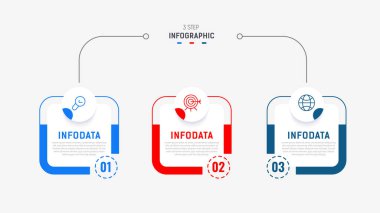 Üç Adım Infographic etiket tasarım vektör şablonu satır simgeleriyle. işlem adımları diyagramı, sunumlar, iş akışı düzeni, afiş, akış şeması, bilgi grafik vektörü illüstrasyonu.