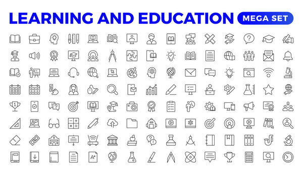 Education Learning thin line set. Back to school icon set with different vector icons related to education, success, academic subjects, and more. Education, School, editable stroke icons.