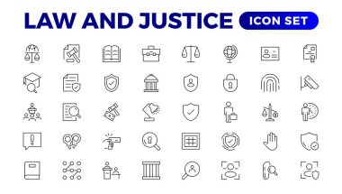 Hukuk ve Hüküm Çizgisi tasviri simgeleri. Adalet, Mahkeme ve Hükümet ana hatları simgesi belirlendi.