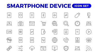 Kullanıcı Deneyimlerini Etkinleştirmek için Modern Akıllı Telefon Aygıtı Simgeleri. Modern UI Tasarımı için Smartphone Aygıt Simgeleri Koleksiyonu