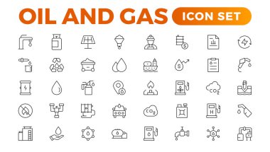 Petrol Sanayi Hattı Simgeleri. Benzin istasyonu, petrol fabrikaları, ulaşım ve daha fazlası gibi Iconlar içermektedir. satır simgesi seti.