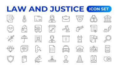 Hukuk ve Hüküm Çizgisi tasviri simgeleri. Adalet, Mahkeme ve Hükümet ana hatları simgesi belirlendi.